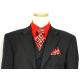 Extrema Charcoal Grey With Red / Silver Grey Pinstripes Super 140's Wool Vested Suit 789-3858/4